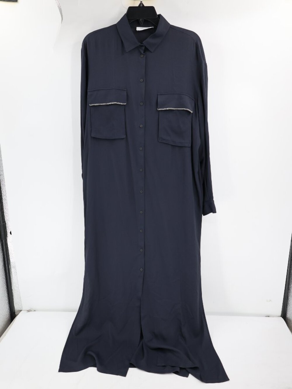 Fabiana Filippi Shirt Dress Womens XS Silk Blend Maxi Long Sleeve Button Up Blue